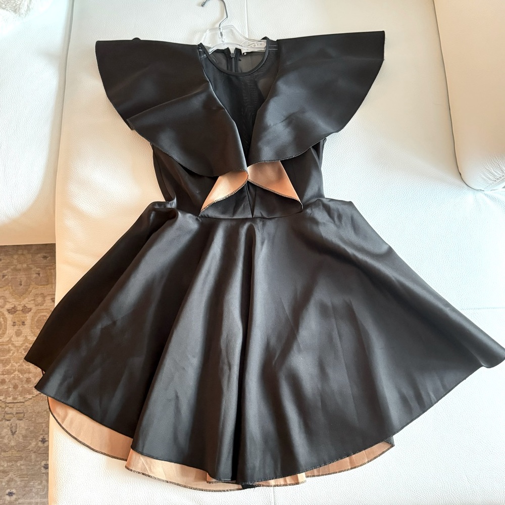 Sandro Paris Ruffle Cocktail Dress - Black Satin - Size S - Picture 4 of 11